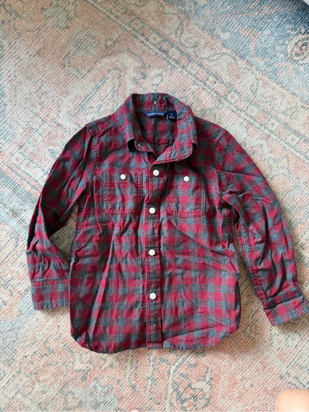Janie and Jack Boys 2T-  Red and Green Plaid Button-Down Shirt